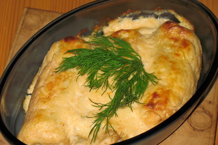 Блинчики с лососем и шпинатом в креветочном соусе или «каннеллони а-ля-рюс»: шаг 7
