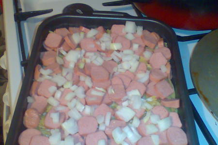 Запеканка из картофеля, макарон и сосисок.: шаг 5
