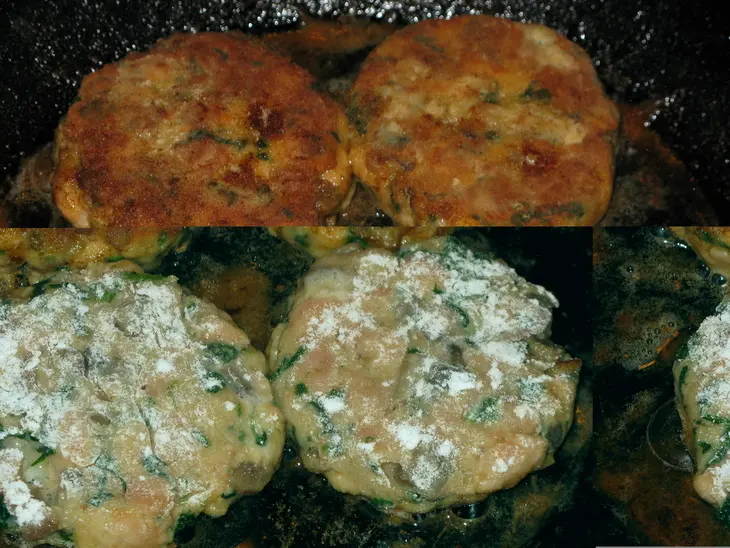 Биточки из копченой горбуши со шпинатом и грибами: шаг 7