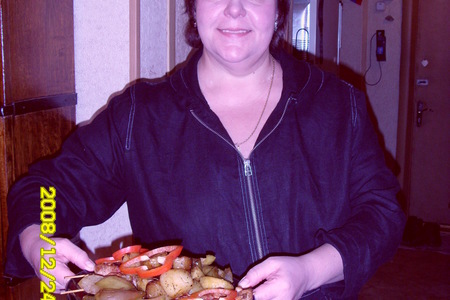 Домашние шашлычки из  курицы  с  маринованной картошкой, запеченной в рукаве и яблоками в карамели: шаг 7