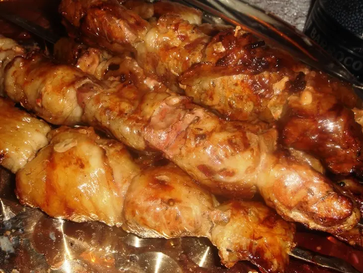 Шашлык из печени в сетке+ закусочные шампиньоны: шаг 7