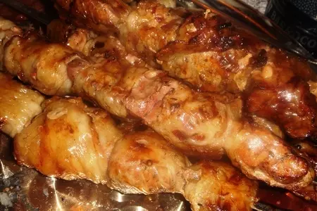 Шашлык из печени в сетке+ закусочные шампиньоны: шаг 7