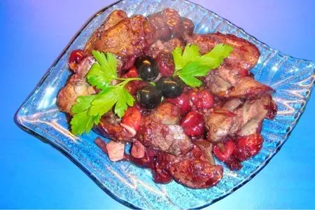 Куриная печёнка с вишней и луком пореем: шаг 4