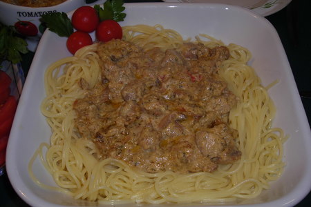 Спагетти в соусе из шампиньонов: шаг 7