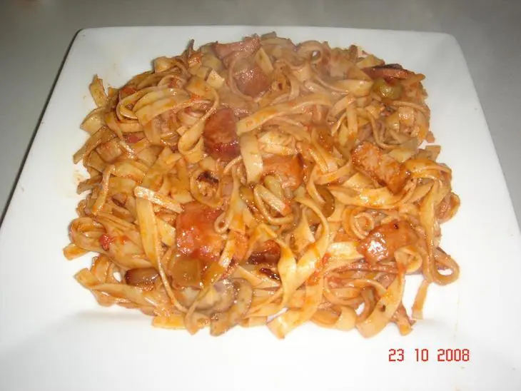 Макароны феттучини (fettuccine) с беконом и грибами: шаг 7