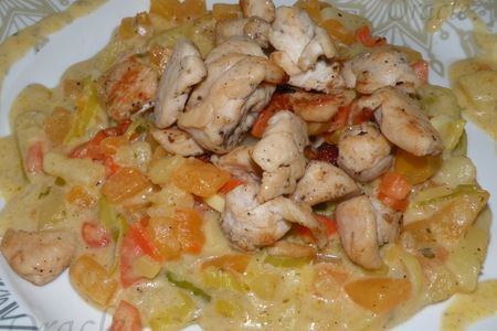 Куриное филе с овощами в соусе из творожного крема: шаг 4