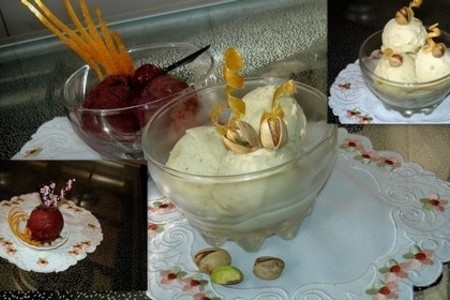 Фото к рецепту: Gelato-самое вкусное итальянское мороженое! ассорти из фисташкового и свекольного мороженого.