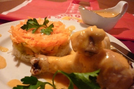 Фото к рецепту: Голень цыплёнка под мандариновым соусом (новый год всё ближе и ближе ;)
