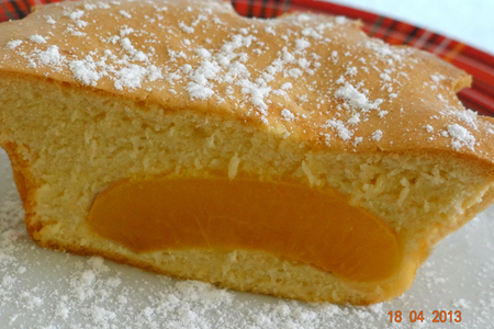 Фото к рецепту: Бисквитные кексы с консервированными персиками