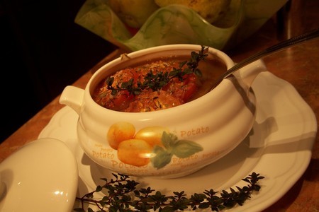 Фасолевый суп с запеченными томатами черри и тимьяном
