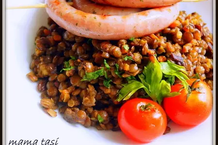Чечевица с беконом и овощами. итальянский новый год.