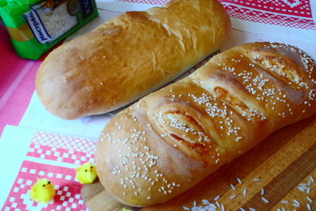 Хлебное тесто с добавлением риса "жасмин" и два варианта хлеба из него.