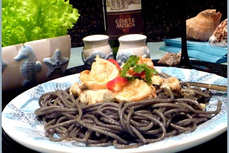 Спагетти с морепродуктами в мультиварке ( тест-драйв )