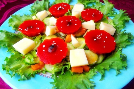 Салат греческий с желе из томатного сока