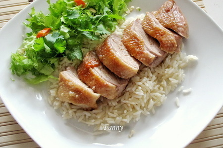 Фото к рецепту: Као на фет (kao na phet) — утка с рисом в тайском стиле