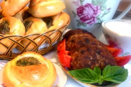 Кныши с гречневой кашей,куриным филе,грибами и песто +  бонус!!!