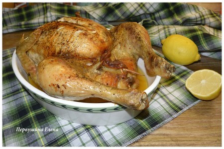 Фото к рецепту: Курица имбирно-чесночная с лимоном и черносливом