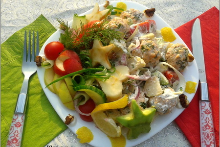 «салат с рыбными тефтельками и грецкими орешками»