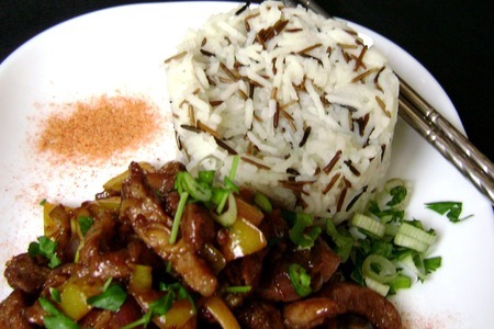 Стир-фрай из свинины с грибами и сладким перцем, с рисом басмати mix от  «мистраль» за 15 минут