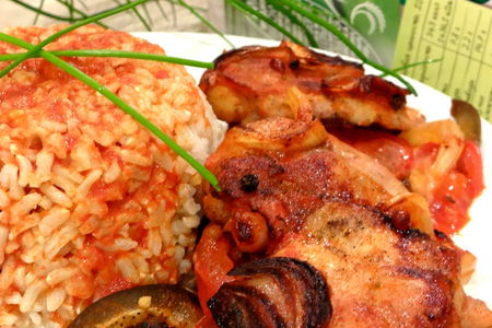 Рис индика и бедрышки куриные с баклажанами в томате за 35 минут