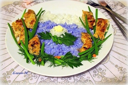 Фото к рецепту: Нежная курочка с чесноком и травами с рисом или ужин для маленькой привереды.
