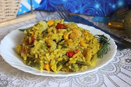 Рис с овощами и креветками (в мультиварке)