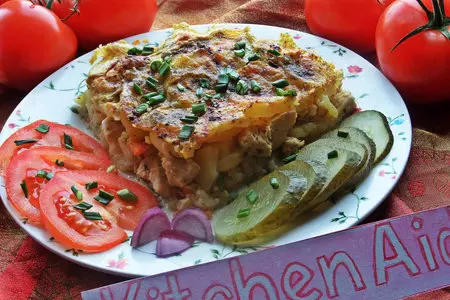 Картофель с курицей,запечённые под сыром