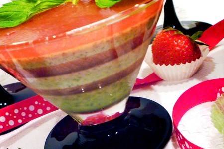 Фото к рецепту: Десерт из мятного йогурта и клубники