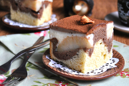 Ванильно-шоколадный пирог с яблоком, пудингом и шоколадным топпингом по мотивам «дунайские волны»