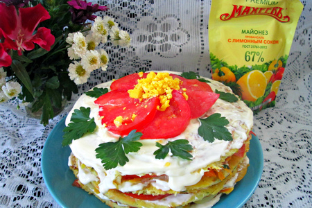 Фото к рецепту: Лучший овощной торт из свежих овощей  с майонезом «махеевъ»