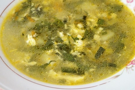 Фото к рецепту: Суп куриный со шпинатом и яйцом + идея обеда.