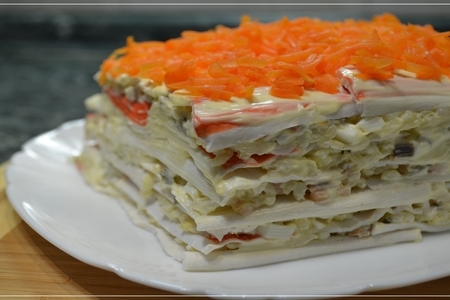 Торт – салат закусочный с крабовыми палочками. шикарное блюдо на праздничный стол! 
