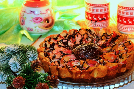 Творожный пирог с яблочно-малиновым суфле  