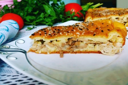 Заливной пирог с курицей и грибами