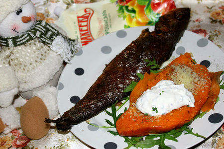 Фото к рецепту: Сибас с бататом и майонезным соусом #махеевъ_чудеса_за_полчаса