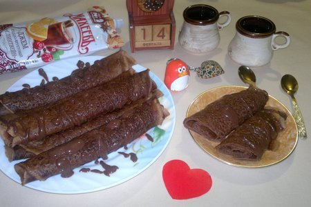 Блинные трубочки с джемом "махеевъ" и шоколадным соусом, 14 февраля