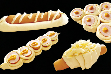 Фото к рецепту: Четыре оригинальных способа хот-дога из слоеного теста в домашних условиях