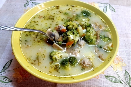 Сырный суп с грибами и фрикадельками