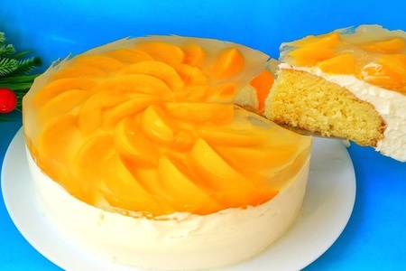Творожный торт с персиками и желе