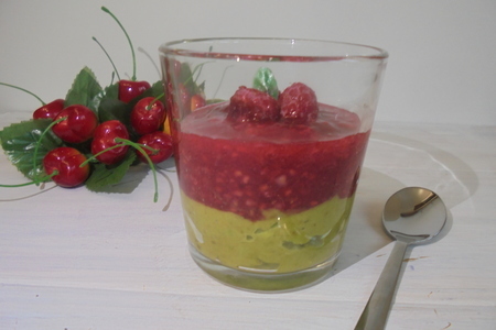 Фото к рецепту: Зеленый мусс с малиновым сиропом#постныйстол