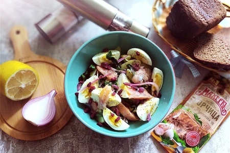 Фото к рецепту: Салат из молодого картофеля и мангольда с горчичной заправкой “махеевъ” #махеевъ