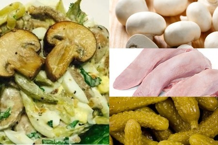 Фото к рецепту: Салат со свиным языком и грибами