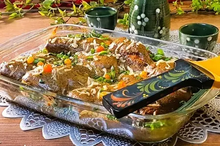 Рыба запечённая под грибным соусом