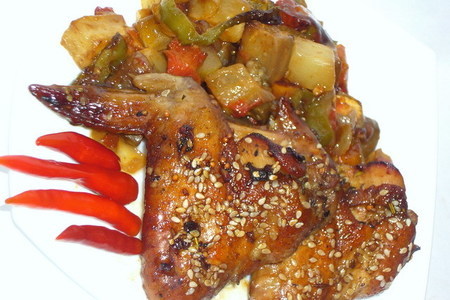 Фото к рецепту: Овощи, крылья, духовка и воспоминания о китае...