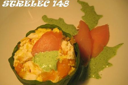 Фото к рецепту: Карпаччо из курицы с яйцами и соусом из щавеля.