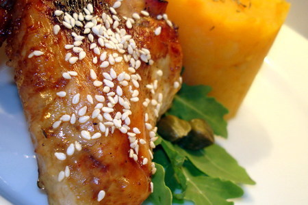 Фото к рецепту: Картофельно-тыквенное пюре с курицей