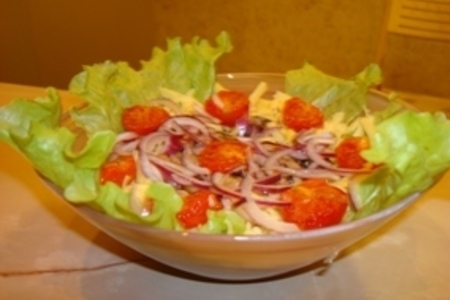 Фасолевый салат с запеченными помидорами