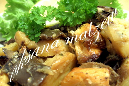 Картошка  запечёная в горшочках с рыбой и грибами