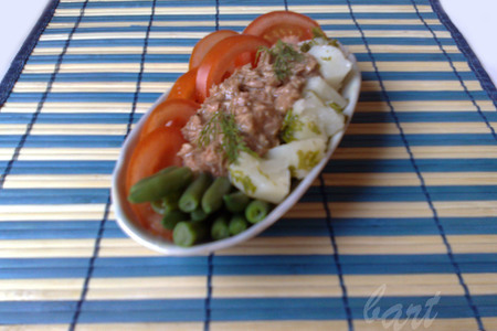 Теплый салат с зеленой фасолью и тунцом.