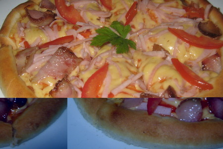 Фото к рецепту: Пицца с беконом и ветчиной